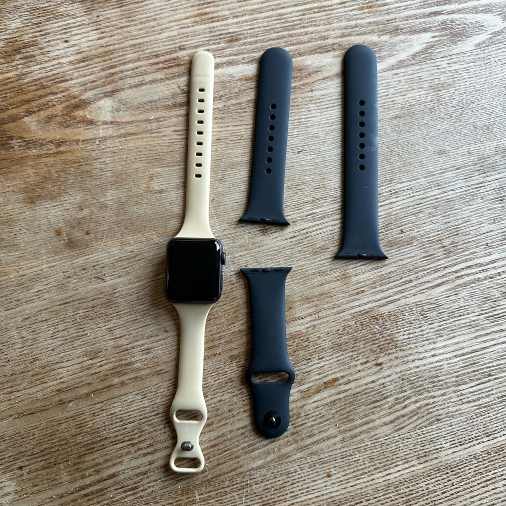 Apple Watch Series 3 with Beige and Black Silicone Bands - Multiple Straps